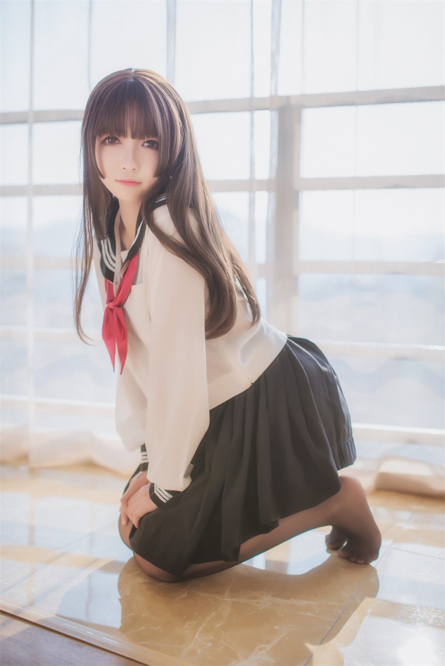 白金Saki半透明水手服
